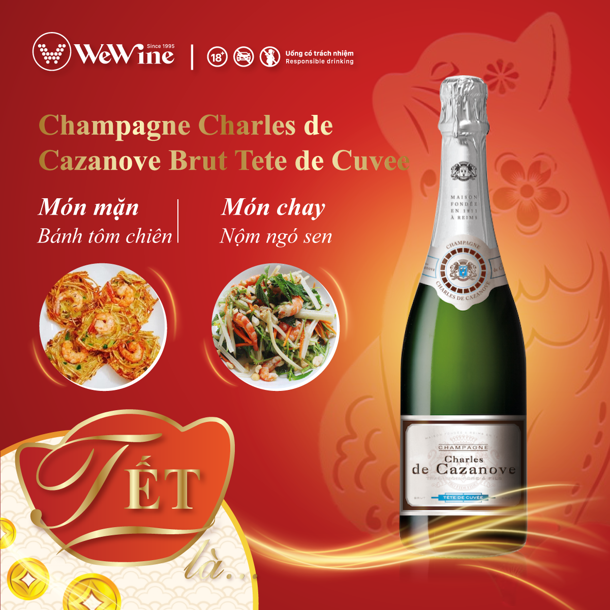 Rượu Champagne Charles de Cazanove Brut Tete de Cuvee và món Việt