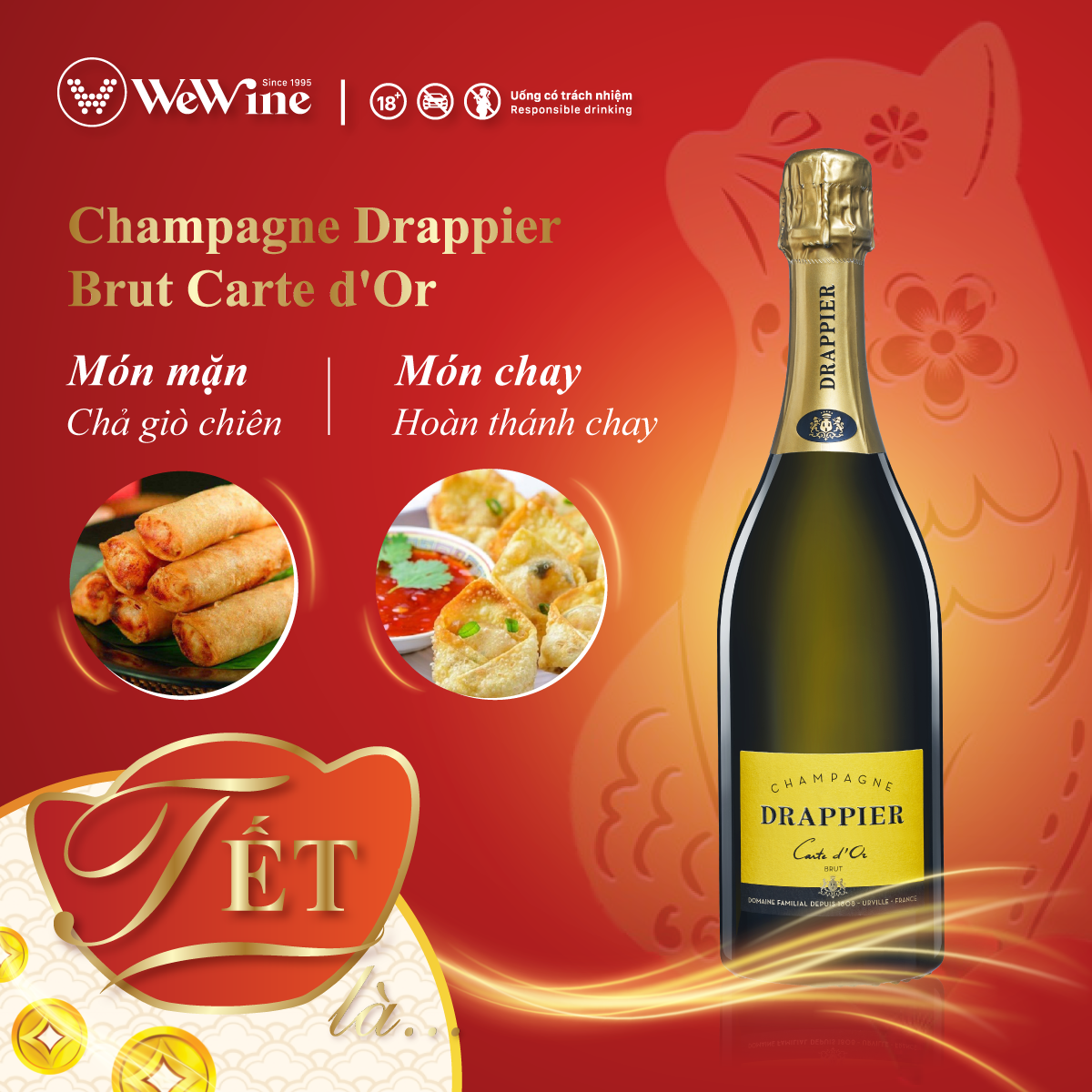 Rượu Champagne Drappier Gold Card và món Việt