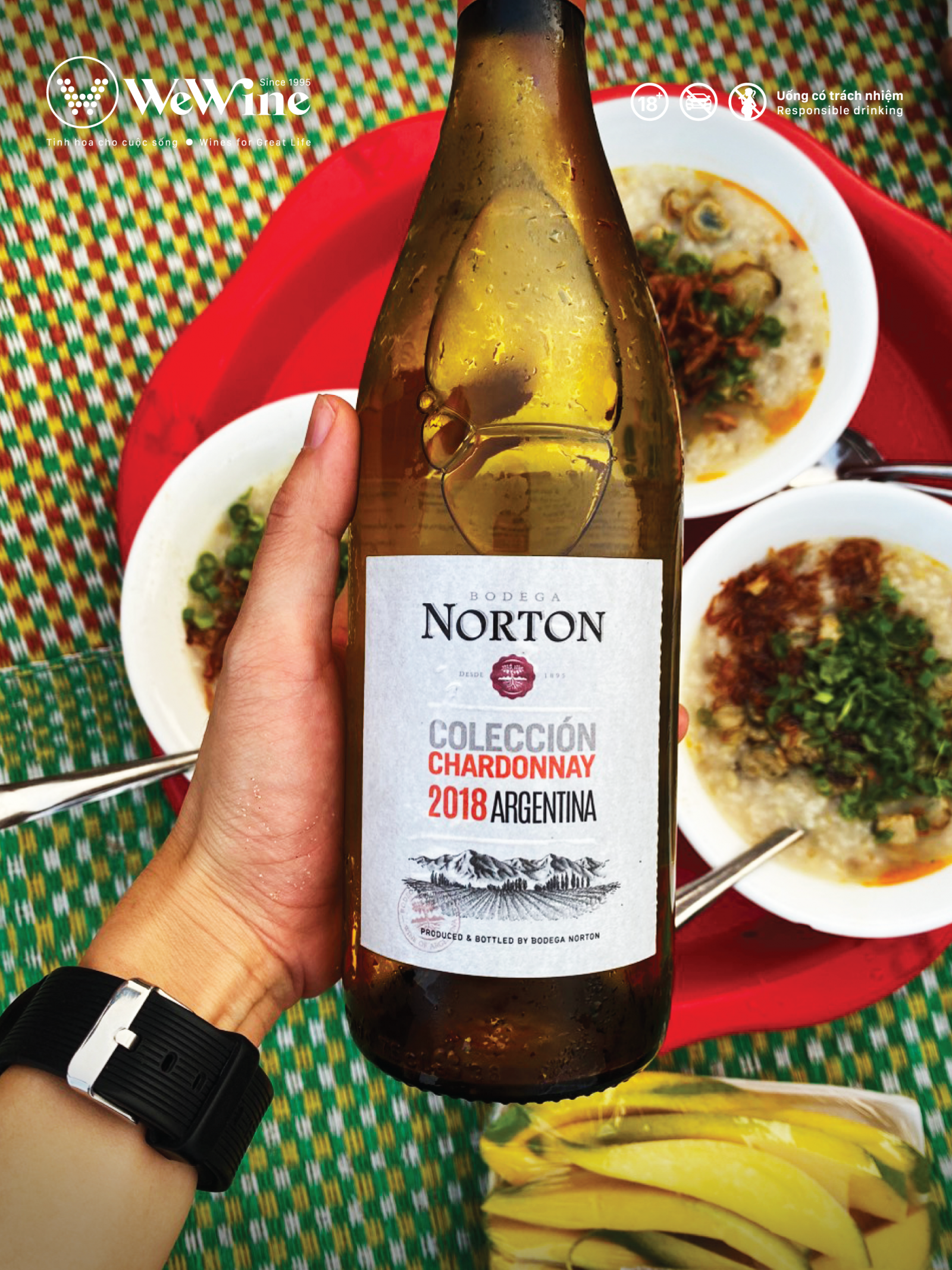 Rượu vang trắng Norton Coleccion Chardonnay và cháo ngao