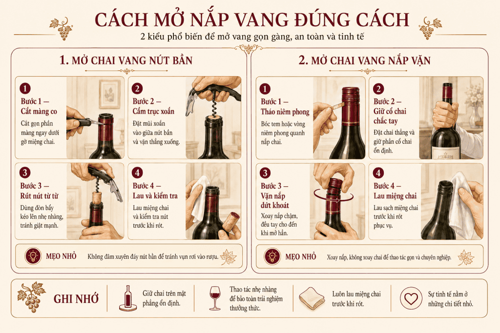 cách mở nắp rượu vang đúng cách