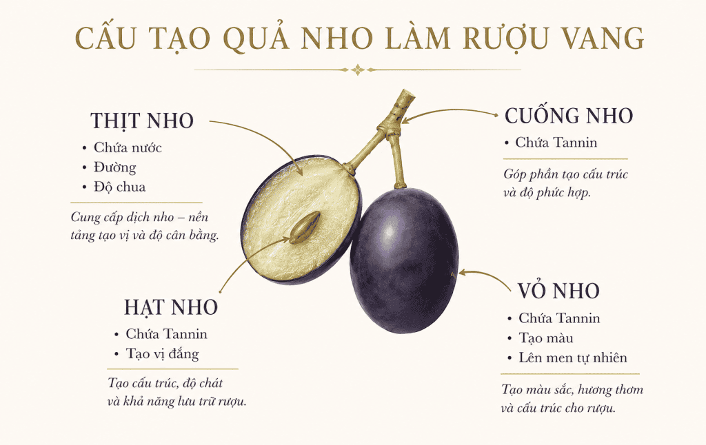 cấu tạo quả nho làm rượu vang