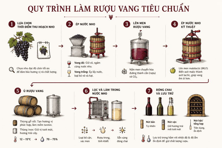 quy trình làm rượu vang tiêu chuẩn