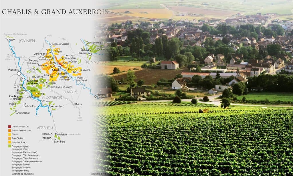 Vùng Chablis thuộc vùng rượu vang Pháp Bourgogne, chuyên sản xuất rượu vang trắng Chardonnay có vị chua thanh thoát và hương khoáng đá vôi đặc trưng.