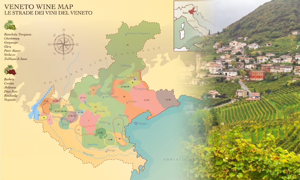 Vùng Veneto - trung tâm sản xuất rượu vang Ý nổi tiếng với Prosecco DOCG và Amarone della Valpolicella, thu hút hàng triệu du khách mỗi năm.