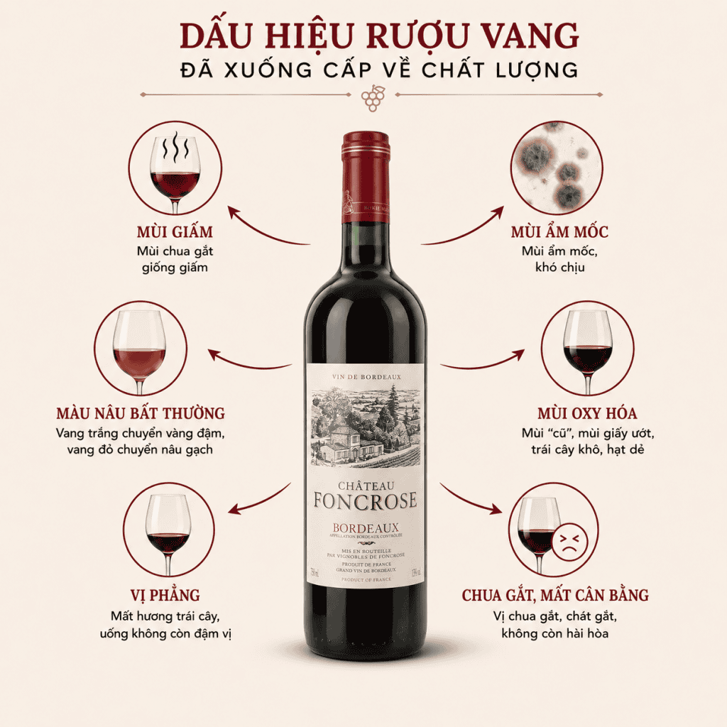 dấu hiệu rượu vang bị xuống cấp