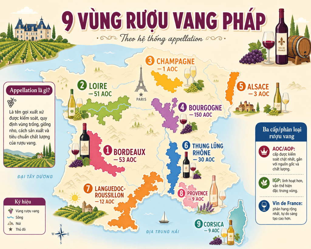 9 vùng rượu vang pháp